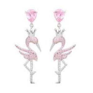 Princess Pink Flamingo Rhinestone Pierced Earrings